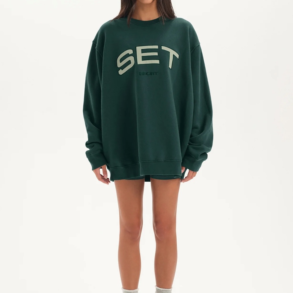 SET Active XL Midweight Sweats Staple Crewneck Nocturnal Sweatshirt Green SETmas - Picture 3 of 10